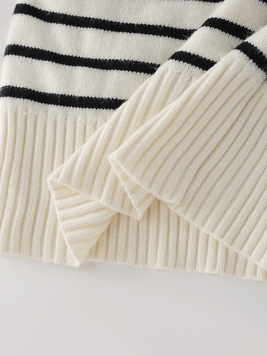 Fleece Lined Turtleneck Sweater Rib Knit Long Sleeve - White and Black - photo 8