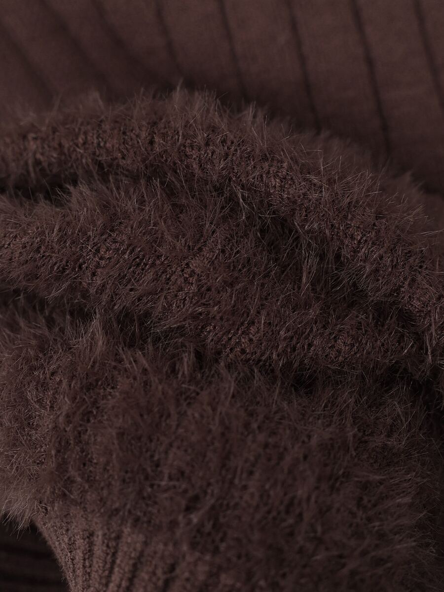 Rib Knit Turtleneck Sweater Long Sleeve Slim Fit - Chocolate - photo 8