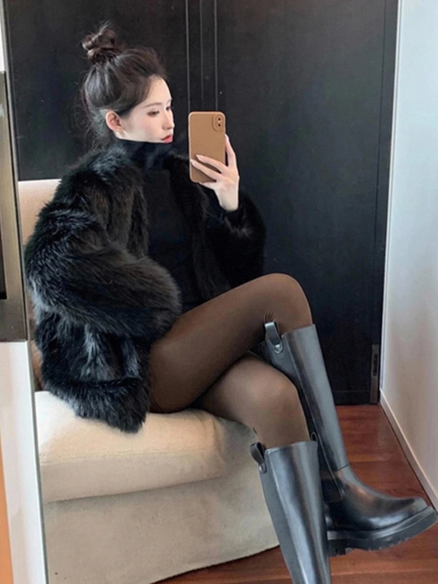 Women's Fleece Lined Tights - Coffee Brown - photo 4
