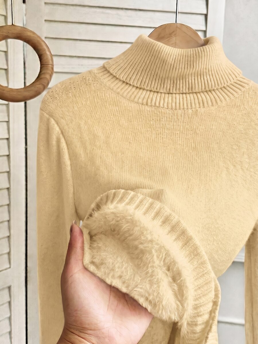 Women's Turtleneck Sweater Long Sleeve Rib Knit Slim Fit - Light Yellow - photo 5