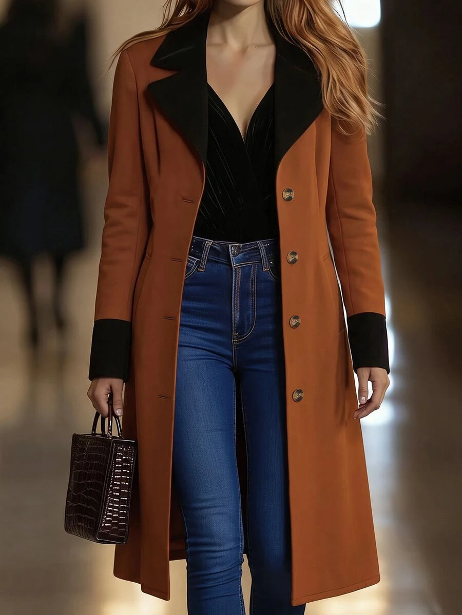 Midi Trench Coat With Contrast Collar - Rust - photo 4