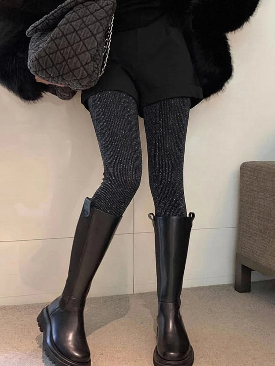 Women's Fleece Lined Tights - Black and Glitter - photo 6