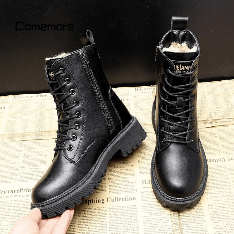 Women's Lace-Up Winter Boots – Lined Combat Ankle Boots – alternate view