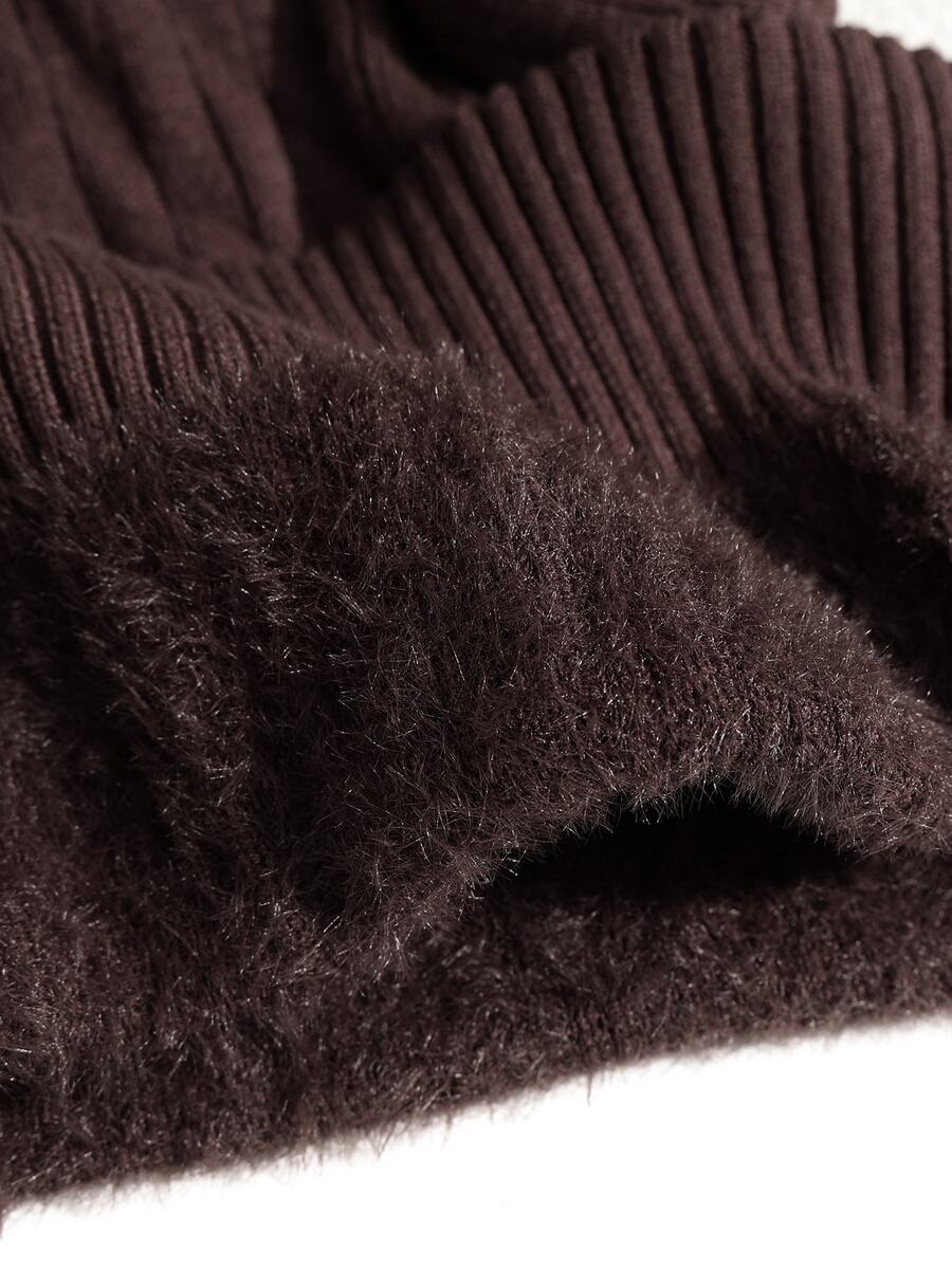 Rib Knit Turtleneck Sweater Long Sleeve Slim Fit - Chocolate - photo 5