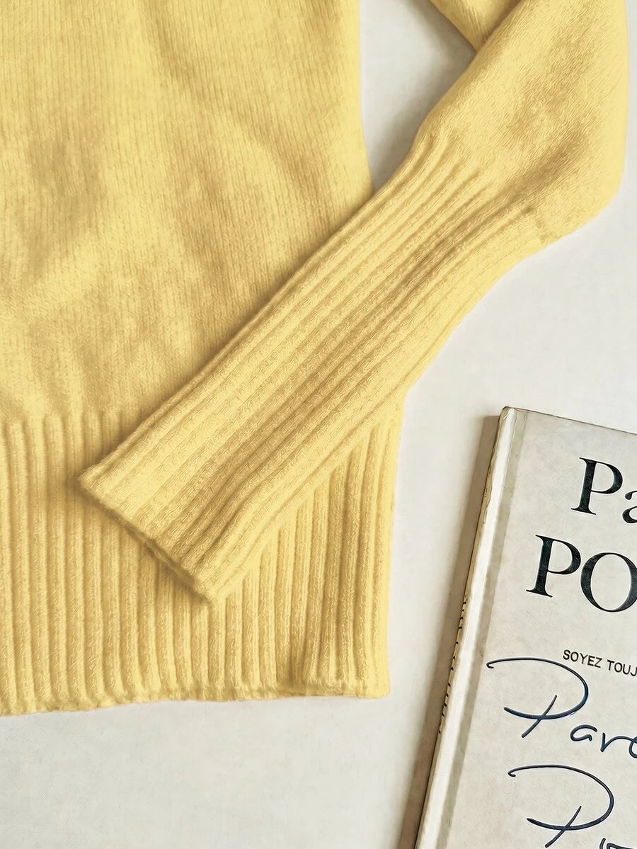 Rib Knit Turtleneck Sweater Long Sleeve Slim Fit - Butter Yellow - photo 6