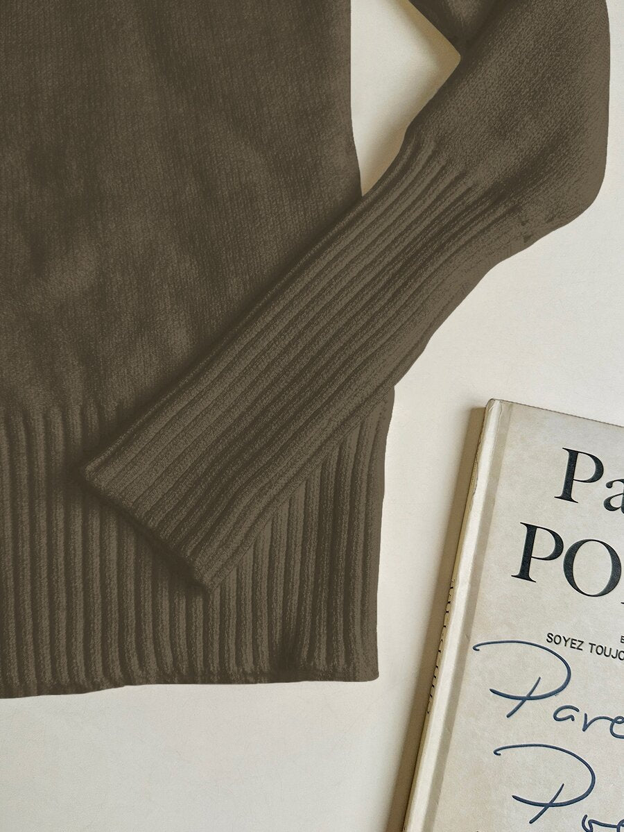Rib Knit Turtleneck Sweater Long Sleeve Slim Fit - Olive - photo 4
