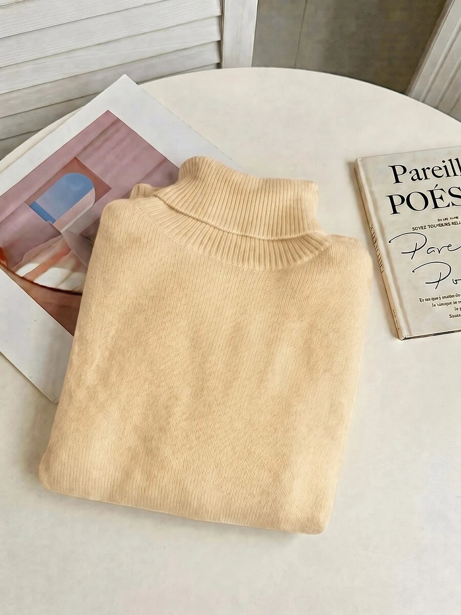 Women's Turtleneck Sweater Long Sleeve Rib Knit Slim Fit - Light Yellow - photo 6