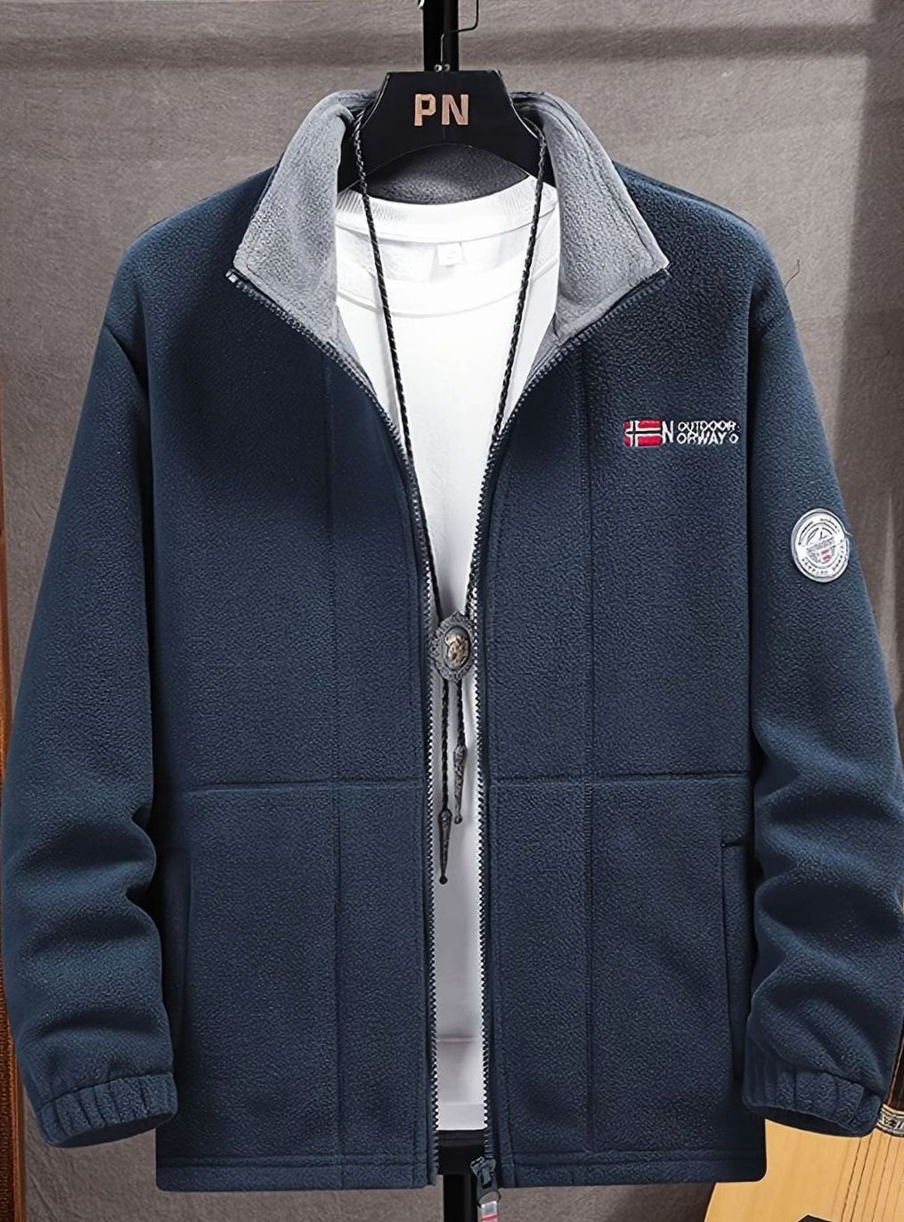 Men's Fleece Jacket – Full Zip Stand Collar Jacket – alternate view