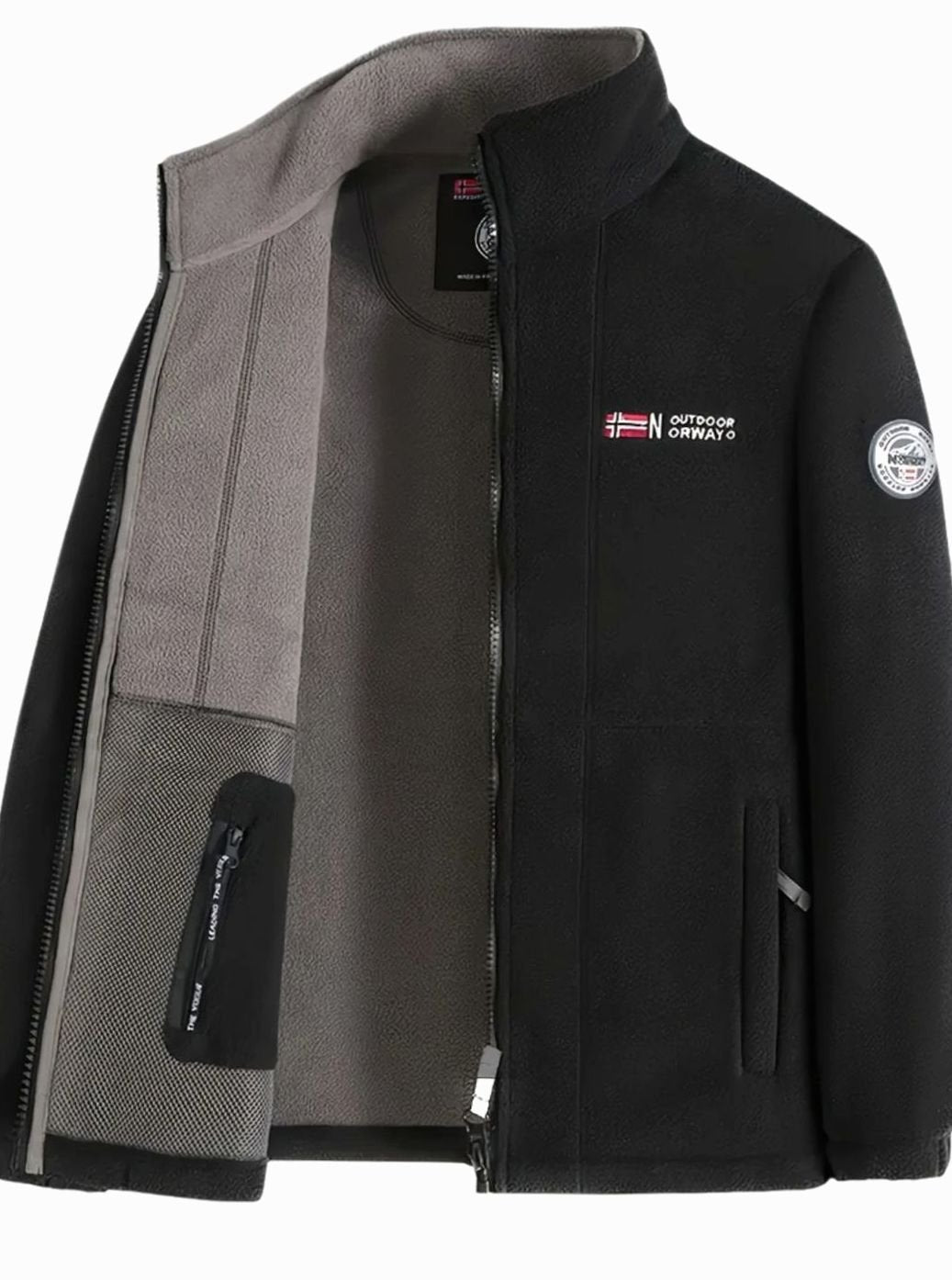 Men's Fleece Jacket – Full Zip Stand Collar Jacket in Black