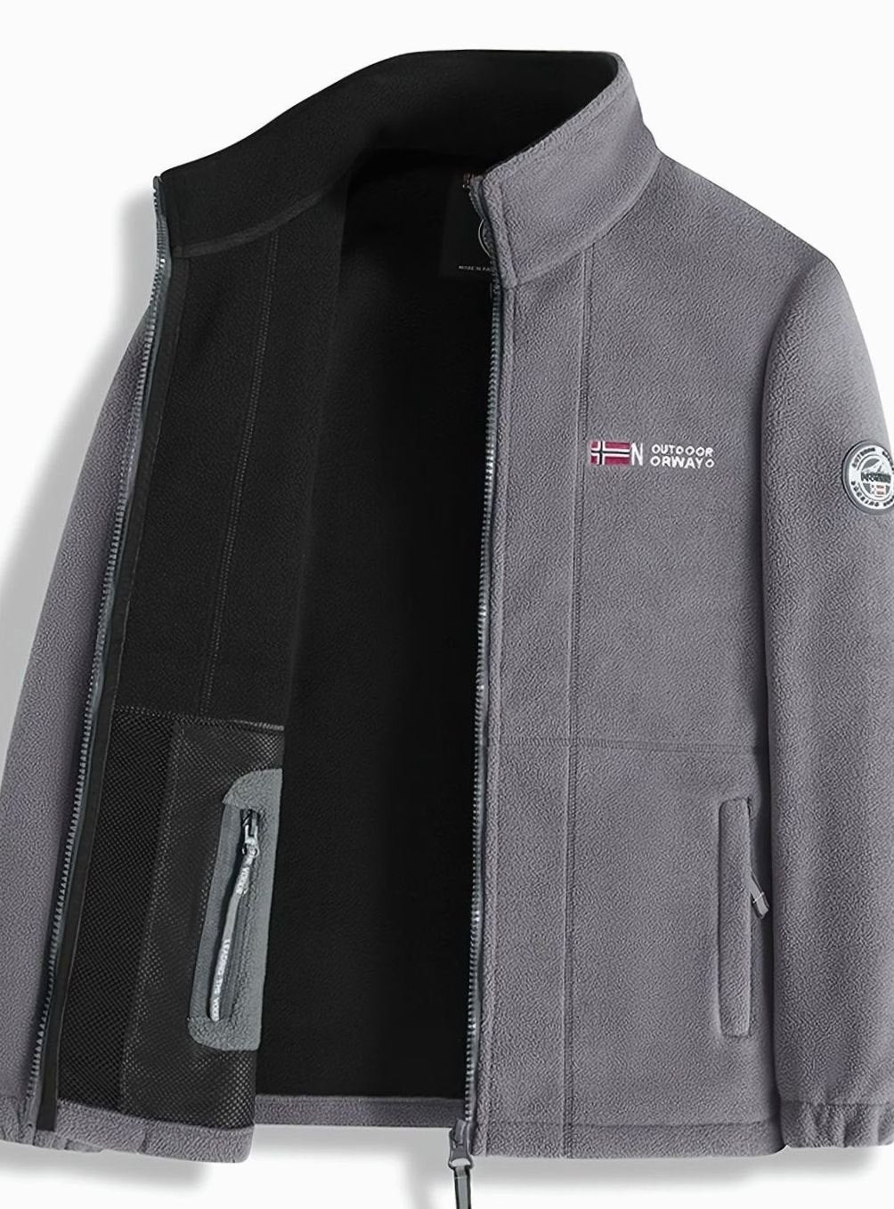Men's Fleece Jacket – Full Zip Stand Collar Jacket in Gray