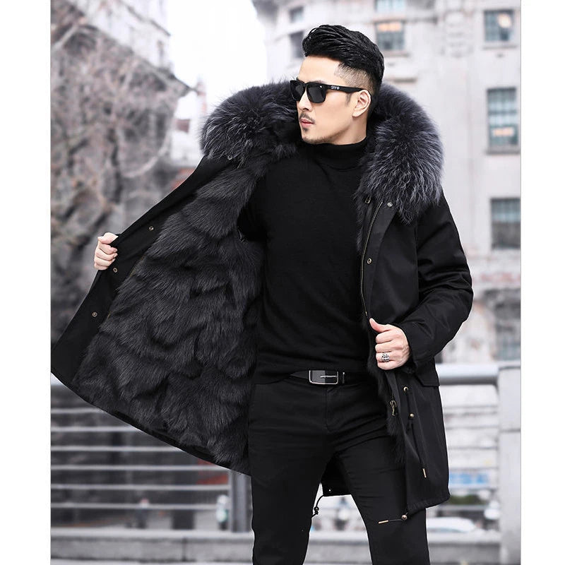 Men's Parka – Hooded Mid-Length Winter Coat with Plush Lining in Black