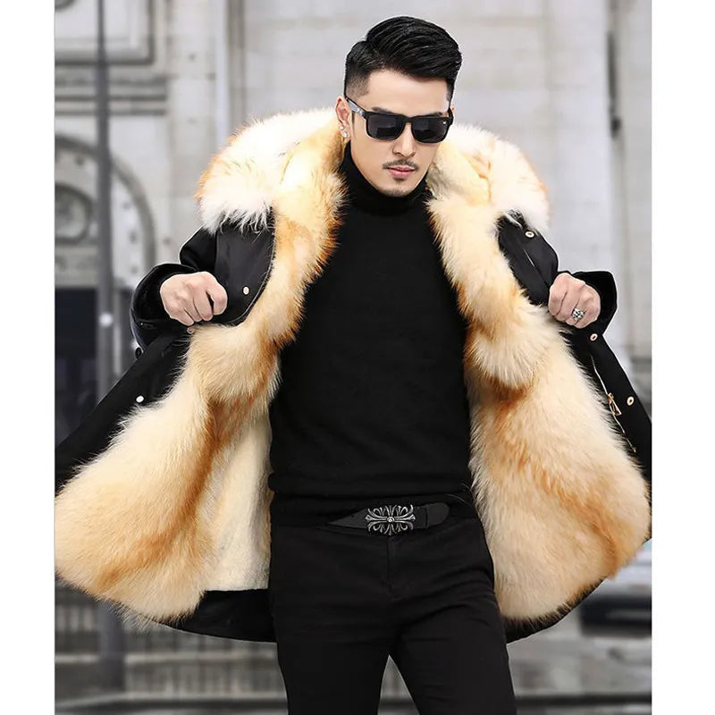Men's Parka – Hooded Mid-Length Winter Coat with Plush Lining in Coffee