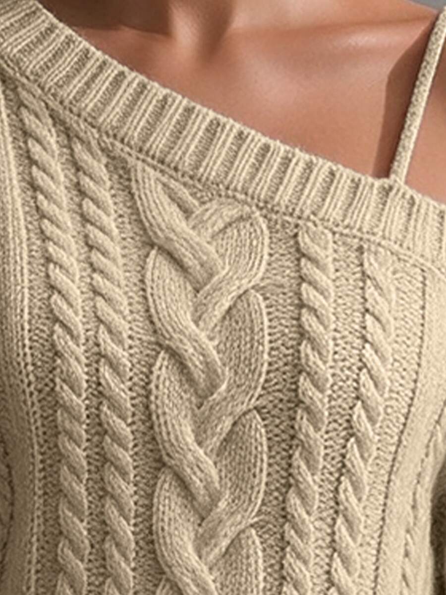 Cold Shoulder Cable Knit Sweater Dress Long Sleeve Bodycon - Beige - photo 5
