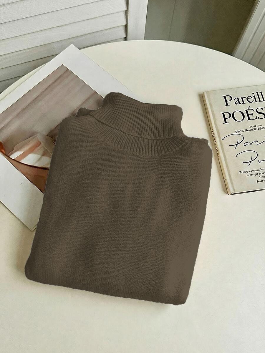 Rib Knit Turtleneck Sweater Long Sleeve Slim Fit - Olive - photo 5