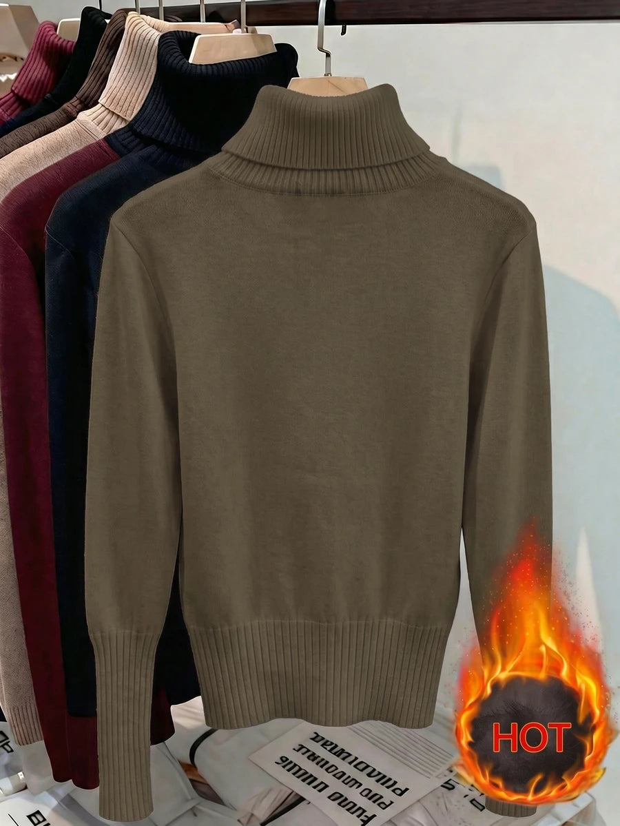 Rib Knit Turtleneck Sweater Long Sleeve Slim Fit - Olive - photo 2