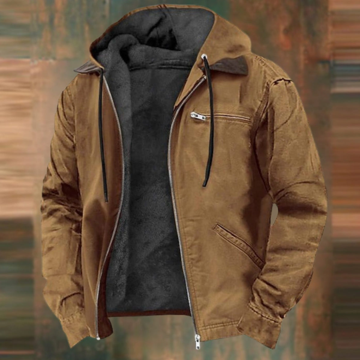 Men's Hooded Work Jacket – Fleece Lined Zip-Up Jacket in Brown
