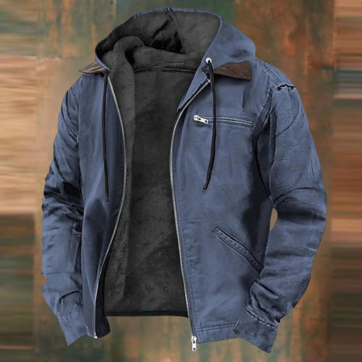 Men's Hooded Work Jacket – Fleece Lined Zip-Up Jacket in Blue