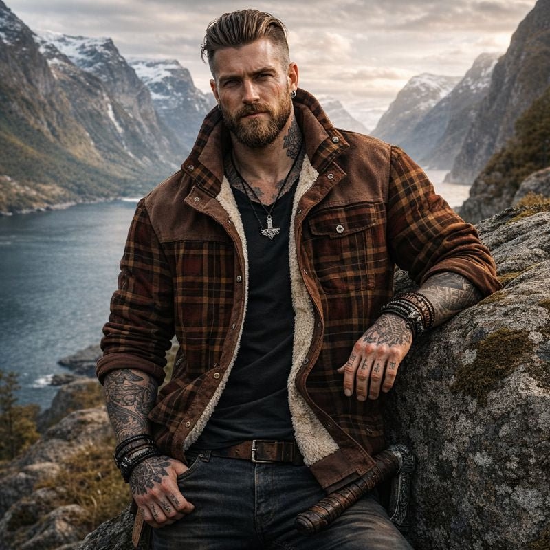 Men's Flannel Jacket – Lined Plaid Snap Front Shacket – alternate view