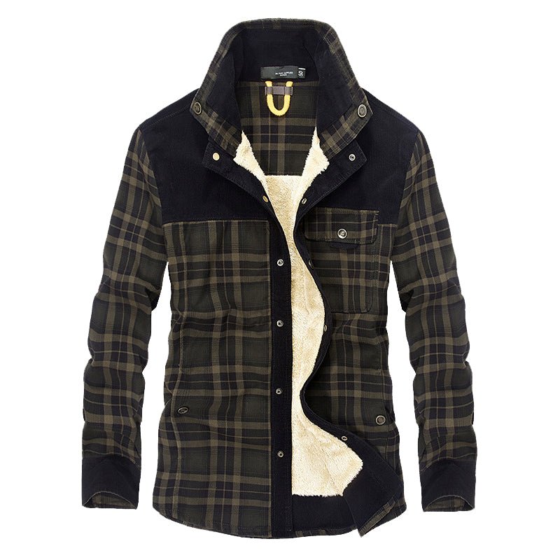 Men's Flannel Jacket – Lined Plaid Snap Front Shacket in Green and Black
