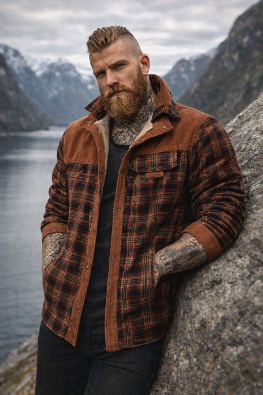 Men's Flannel Jacket – Lined Plaid Snap Front Shacket – alternate view