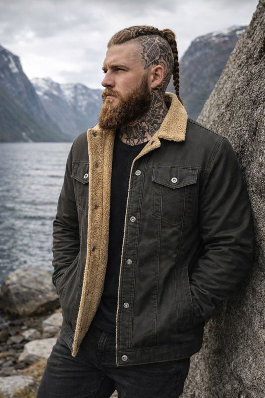 Men's Work Jacket – Button Front Lined Jacket with Sherpa Collar