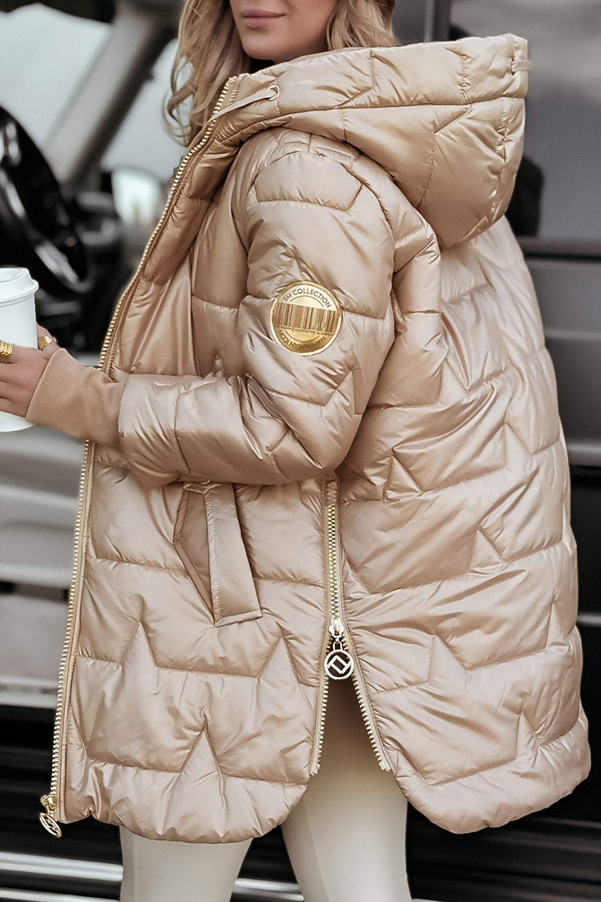 Women's Puffer Coat – Mid-Length Hooded Quilted Jacket – alternate view