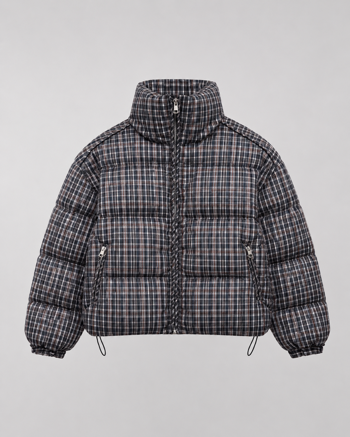 Women's Puffer Jacket – Plaid Quilted Coat with Funnel Neck – alternate view