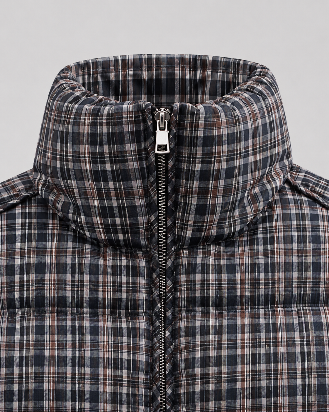 Women's Puffer Jacket – Plaid Quilted Coat with Funnel Neck – alternate view