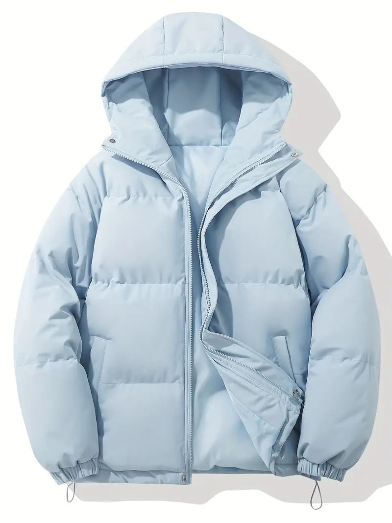 Women's Puffer Jacket with Hood – Short Quilted Winter Coat in Blue
