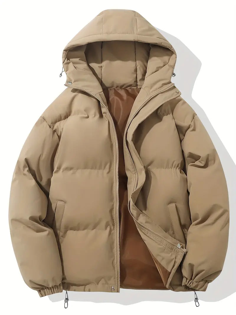 Women's Puffer Jacket with Hood – Short Quilted Winter Coat in Khaki