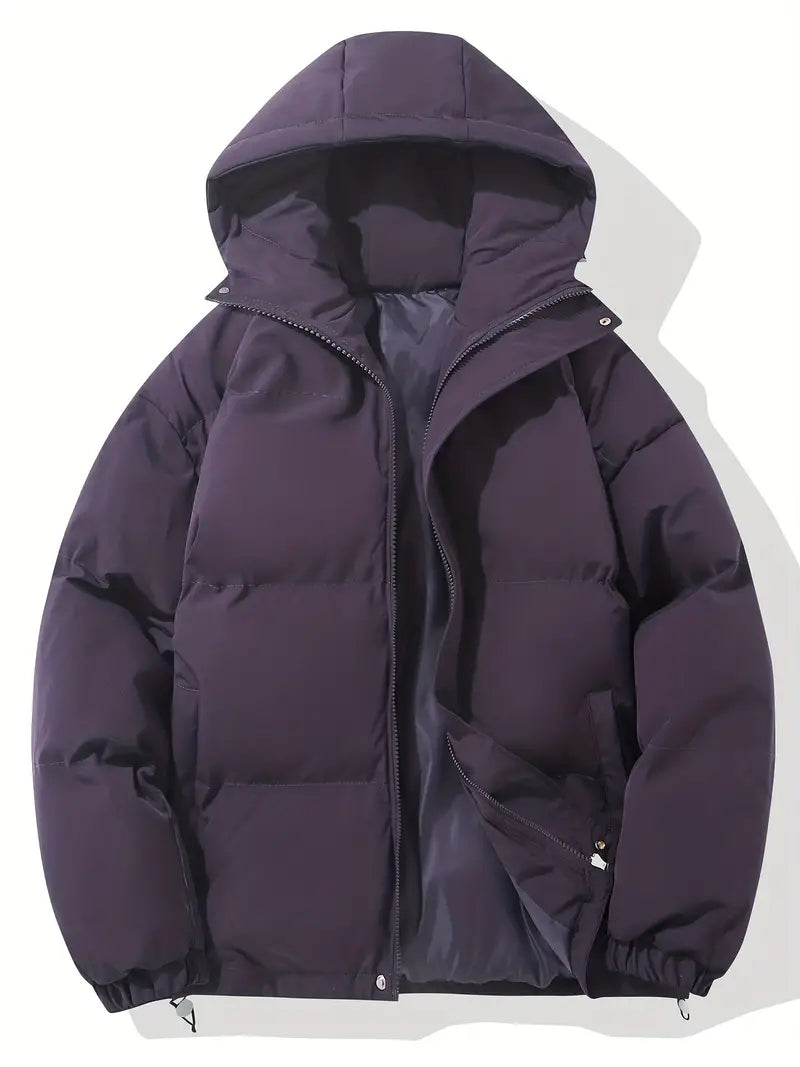 Women's Puffer Jacket with Hood – Short Quilted Winter Coat in Purple