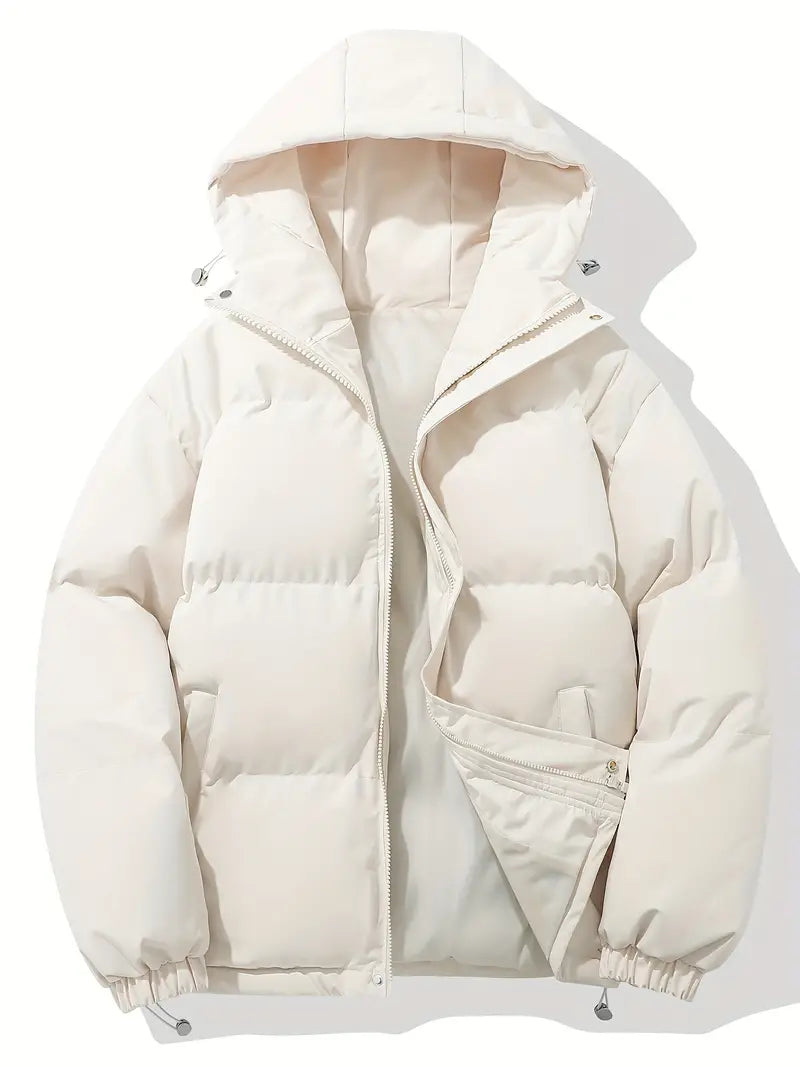 Women's Puffer Jacket with Hood – Short Quilted Winter Coat in White