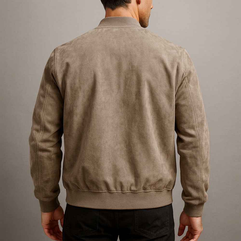 Men's Faux Suede Bomber Jacket – Lightweight Zip-Up Jacket – alternate view