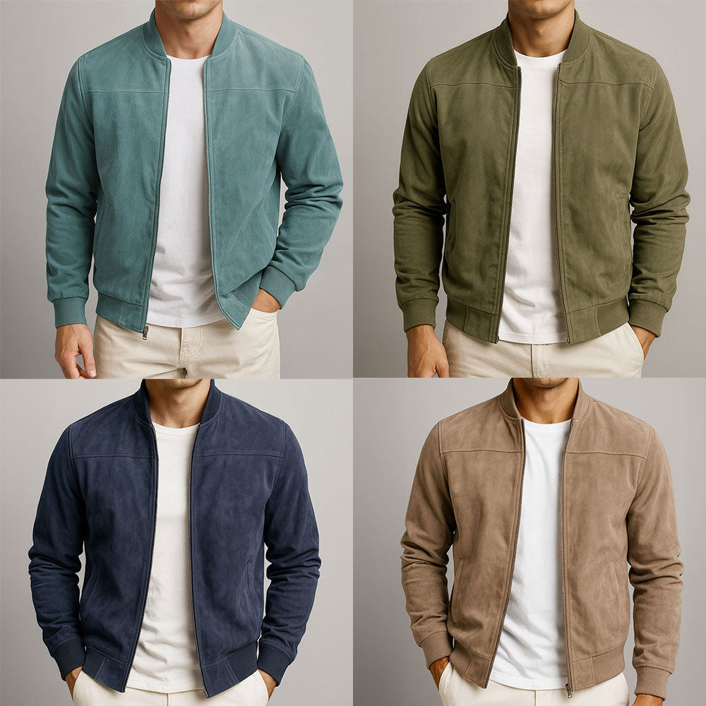Men's Faux Suede Bomber Jacket – Lightweight Zip-Up Jacket – alternate view