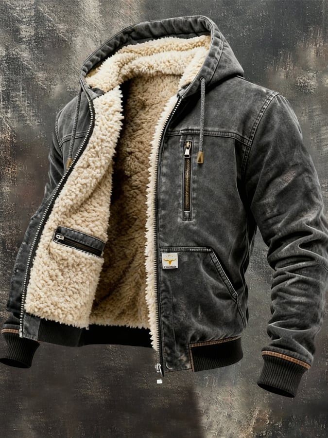 Men's Hooded Jacket – Sherpa Lined Vintage Washed Fall Jacket