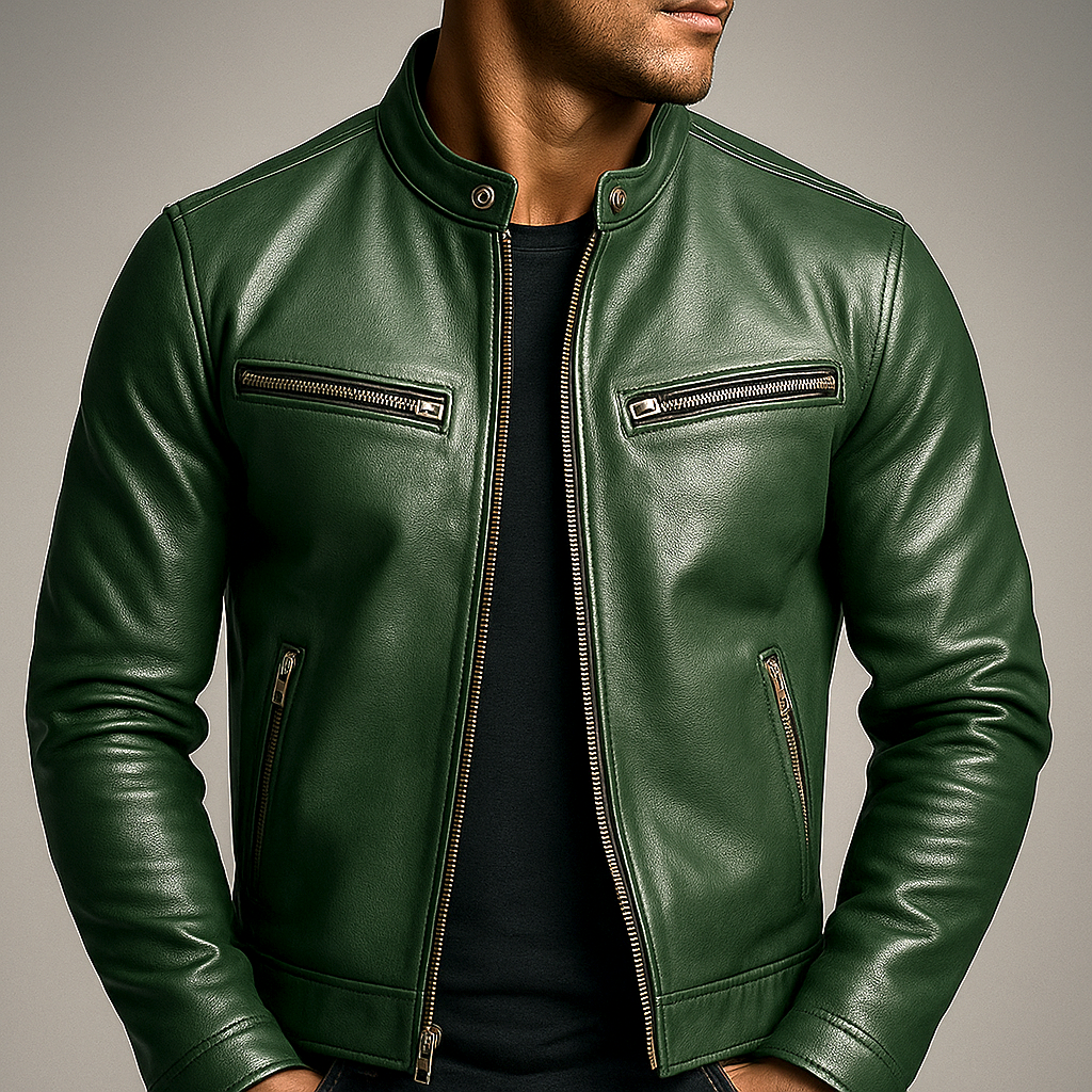 Men's Leather Jacket – Classic Biker Moto Jacket with Cotton Lining – alternate view