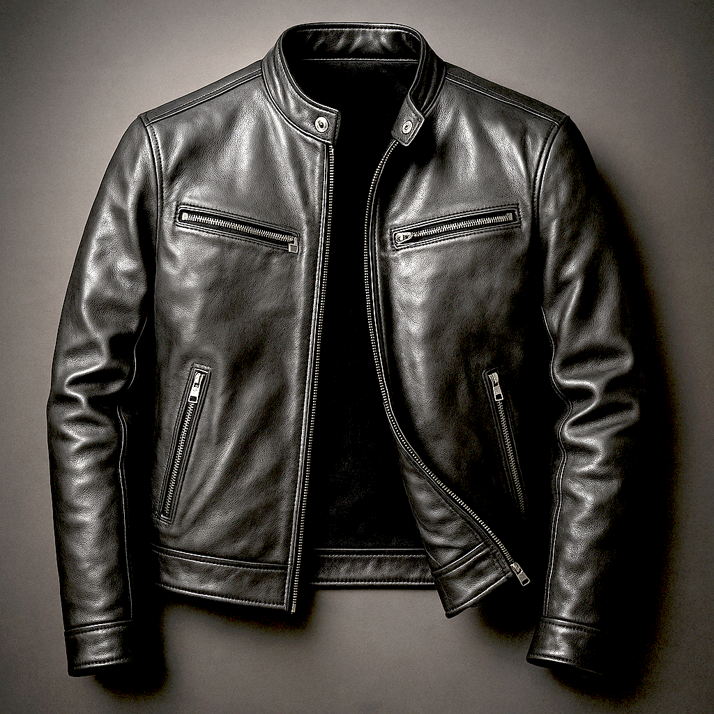 Men's Leather Jacket – Classic Biker Moto Jacket with Cotton Lining in Black