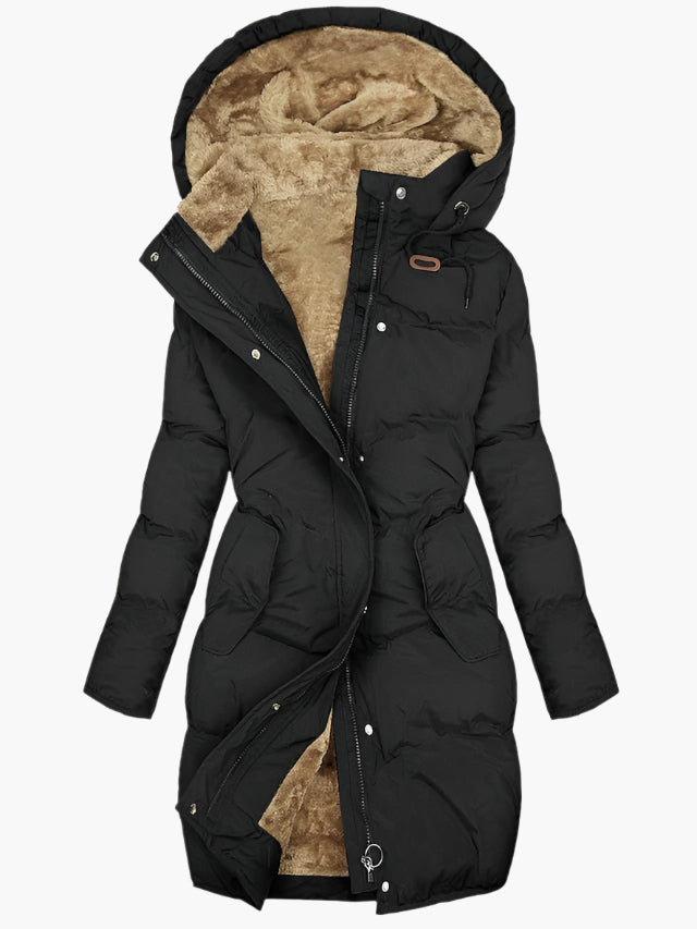 Women's Parka – Hooded Mid-Length Puffer Winter Coat in Black